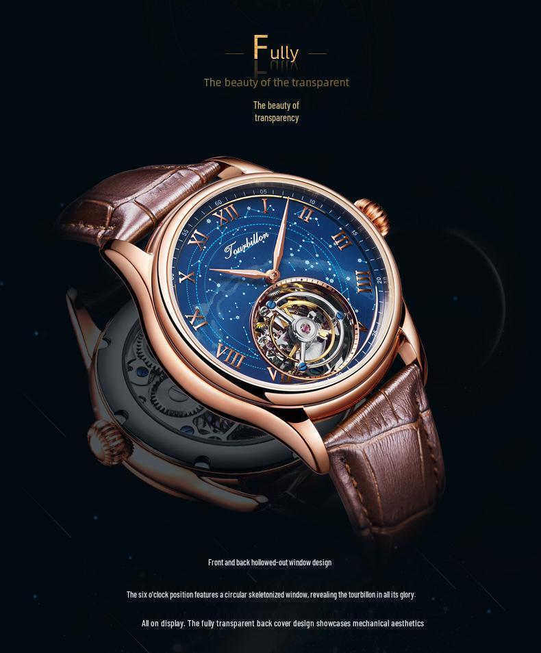 2024 Men's Fully Automatic Swiss Tourbillon Skeleton Watch - Fashionable Leather Strap, Waterproof Design