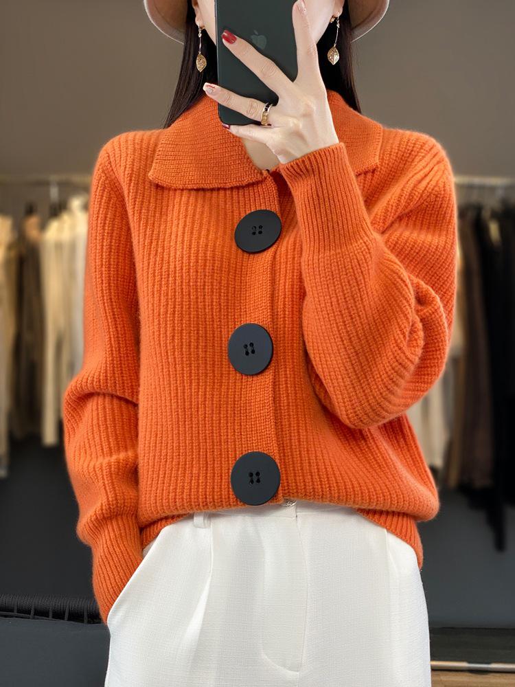 European-Style Women's Wool Cardigan Coat: Autumn/Winter Fashion, Long Sleeve, Korean-Inspired, Trendy Lapel, Thick Knit Sweater.
