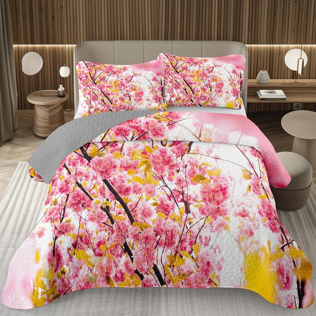 Purple Lavender Bedspread Set Botanical Floral Coverlet Twin Queen Garden Flower Quilted Bedding Set For Girls Women Bedroom