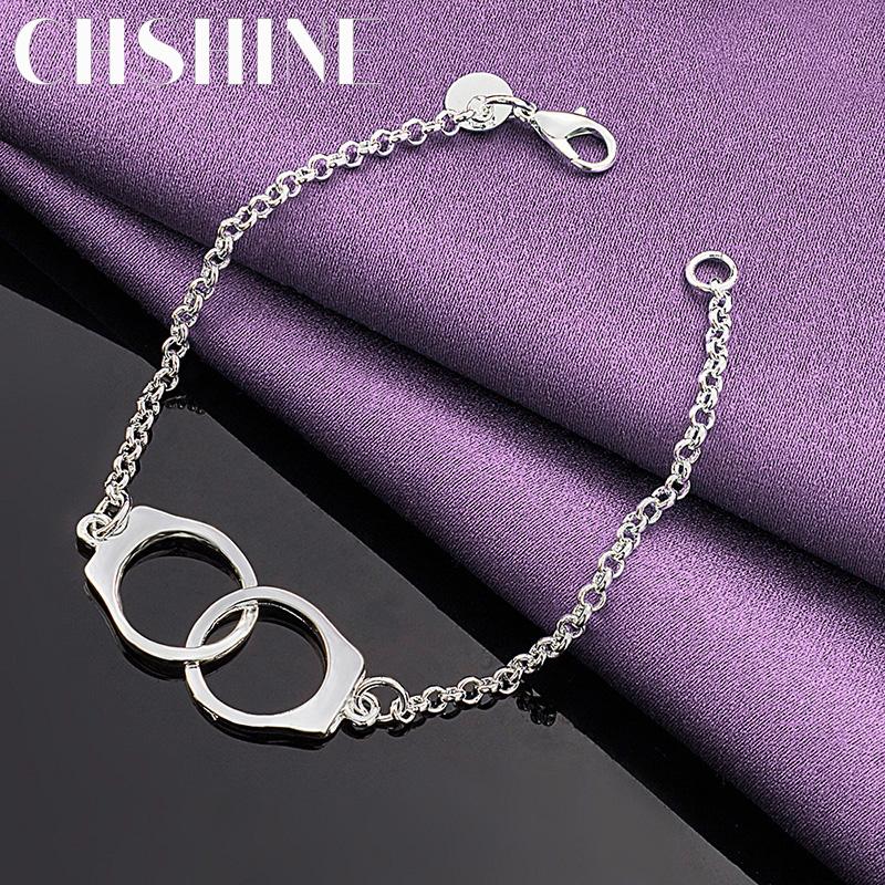 CHSHINE Fine 925 Sterling Silver Handcuffs Bracelet For Women Lovers Wedding Fashion Charm Jewelry