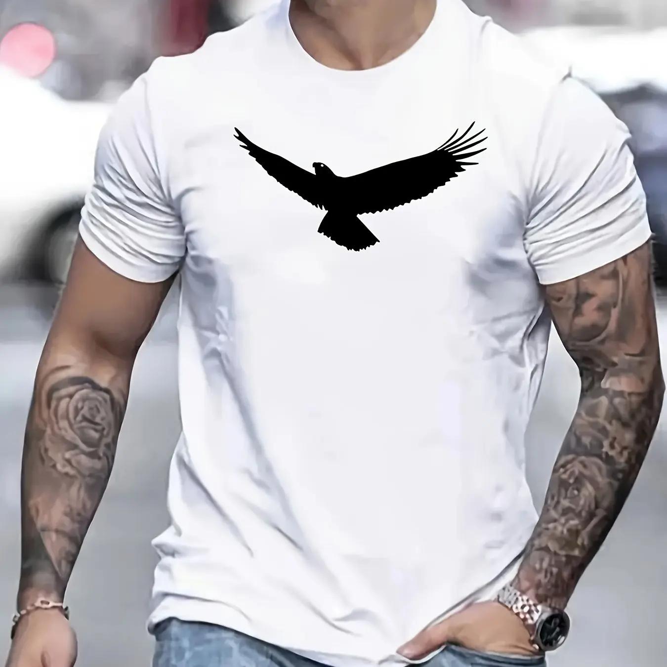 

Men s Summer Loose Size 100% Cotton Eagle Printed Round Neck Short Sleeve T-shirt Top 42809 S