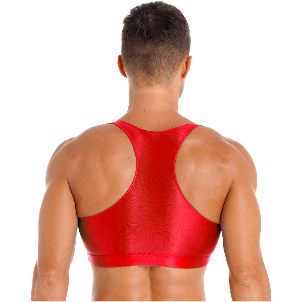 Canottiere da uomo lucide con scollo a U a tinta unita senza maniche crop top gilet per sport fitness yoga