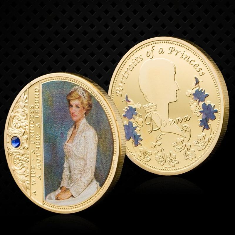 Królowa Elżbieta II, Diana, Moneta Pamiątkowa Motyl Różany, Kolekcjonerska, Oprawiona Diamentami, Moneta Pozłacana Złotem Miłość