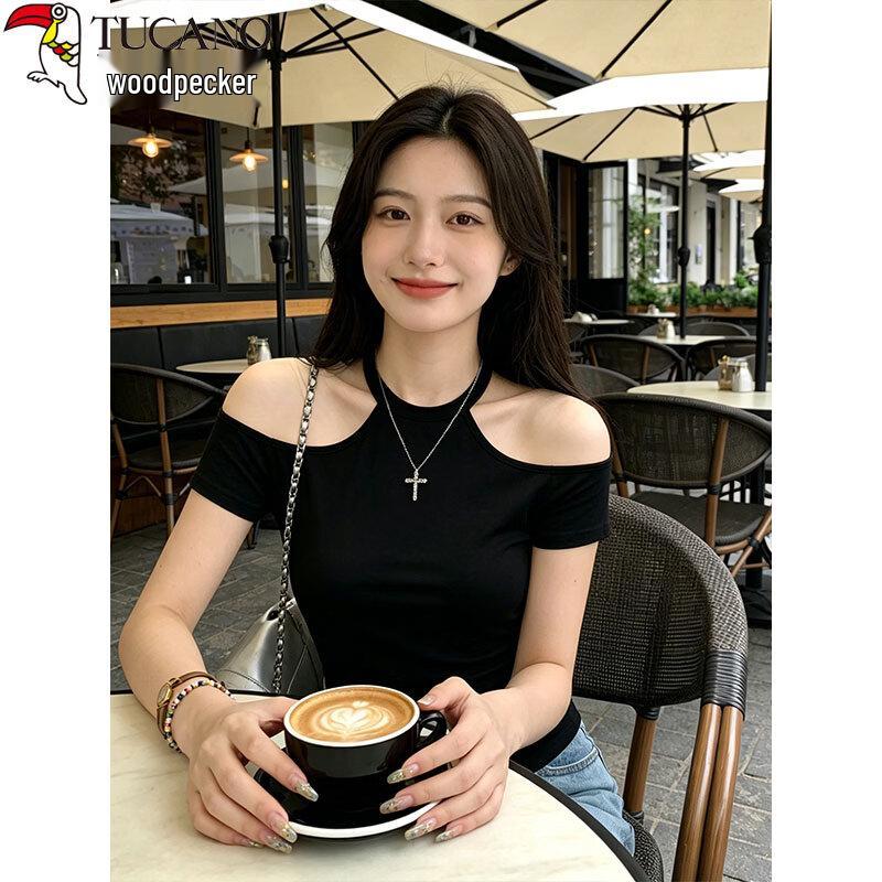 Women s Off-Shoulder Halter Neck Slim Fit T-Shirt L