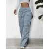 Women's Cargo Pants Spring/Summer New Wide-Leg Pants Casual Simple Tie-Waist Multi-Pocket Long Pants