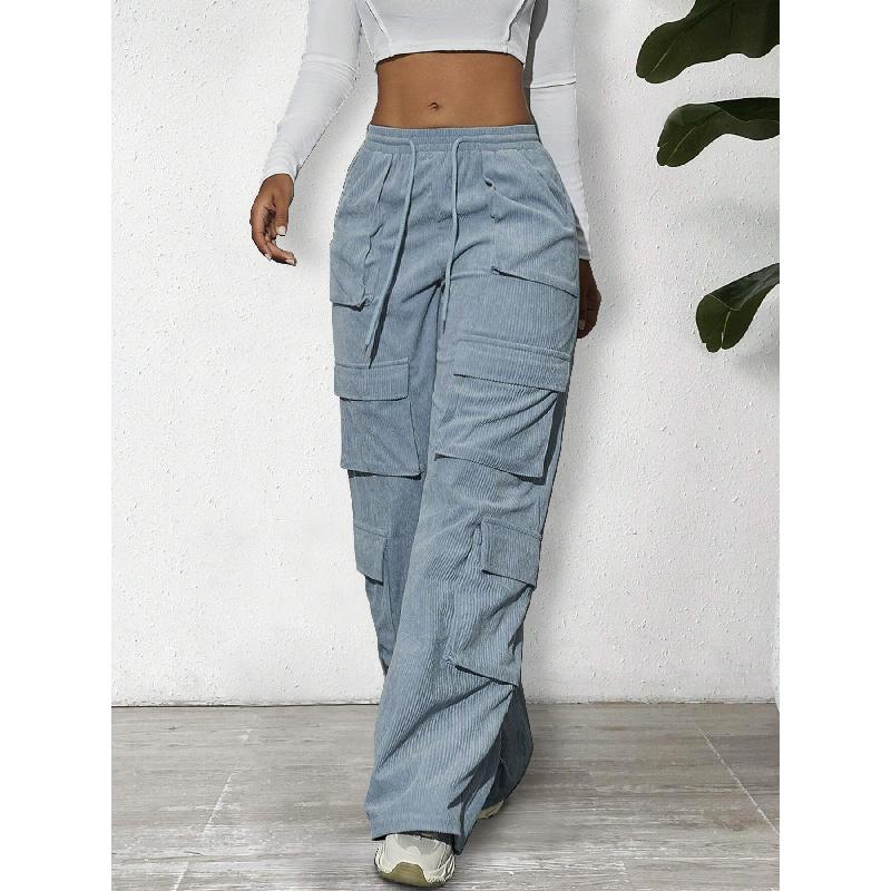 Women's Cargo Pants Spring/Summer New Wide-Leg Pants Casual Simple Tie-Waist Multi-Pocket Long Pants