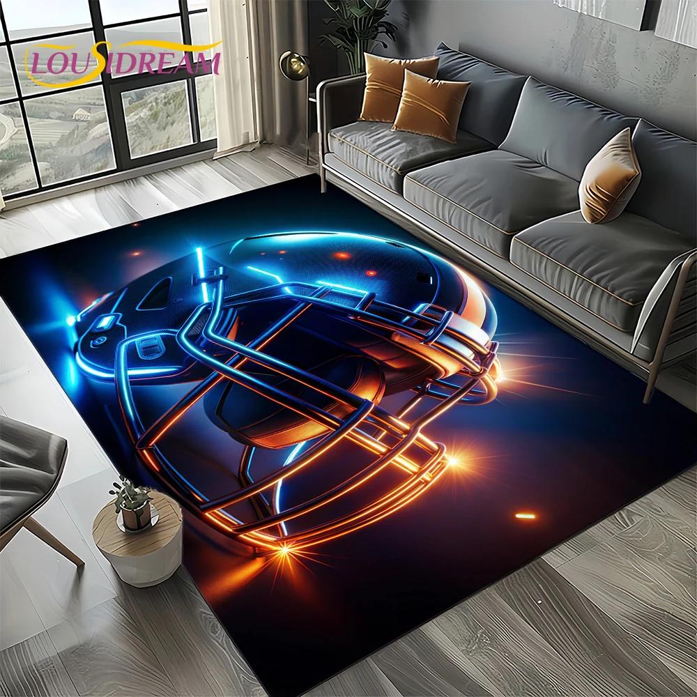 3D Rugbyfeld Rugby 2025 American Football Cartoon Teppich für Wohnzimmer Schlafzimmer Zuhause Sofa Dekoration, Teppich Rutschfeste Fußmatte