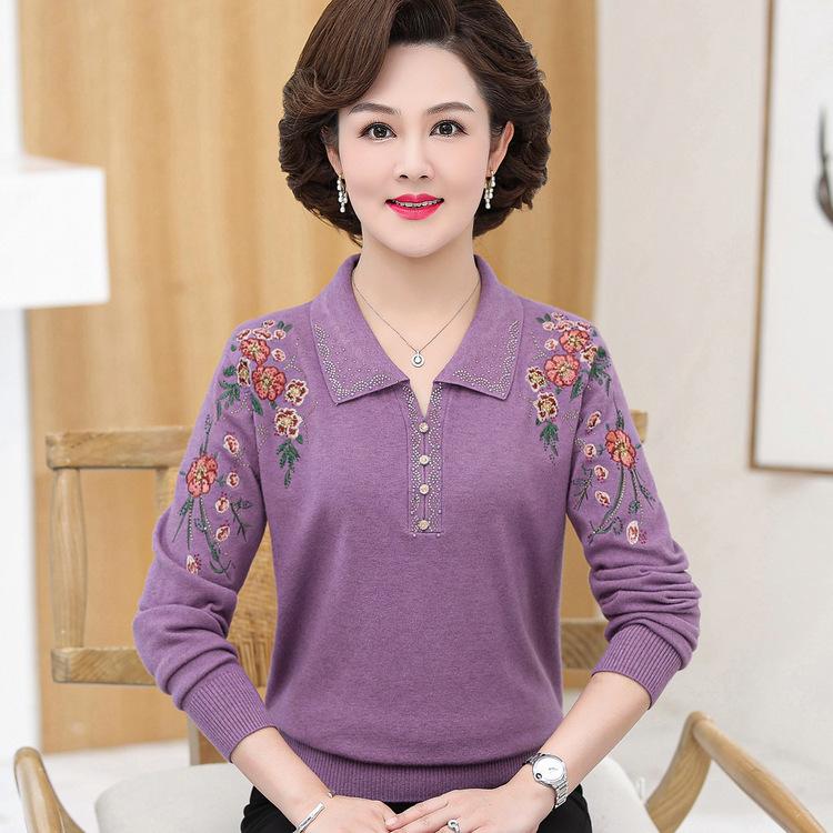 Young Mother Sweater Spring New Middle-aged Women's Sweater Middle-aged and Elderly Spring and Autumn Bottoming Multicolor Coat