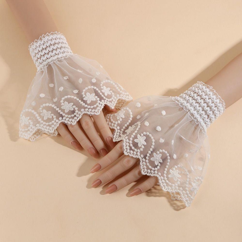 Double Layer Lace Fake Cuffs Pleated False Cuff Sleeve Cute Horn Cuffs Decoration Photo Prop