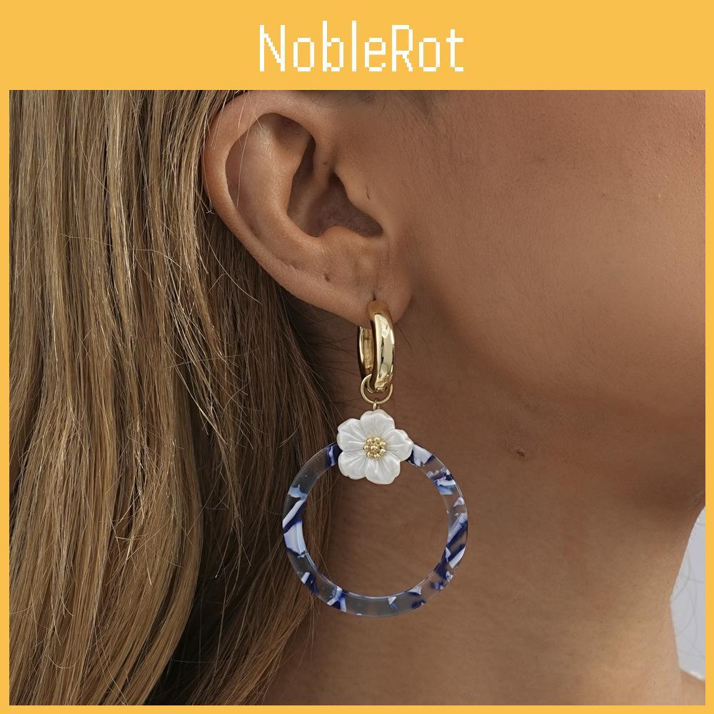 Modern Flower Geometric Circle Earrings Trendy Blue Alloy Accessories Womens