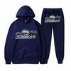 Womens Plush Long Sleeved Pants Loose Fitting Pullover With Letter Print And Rope Hoodie Two-piece