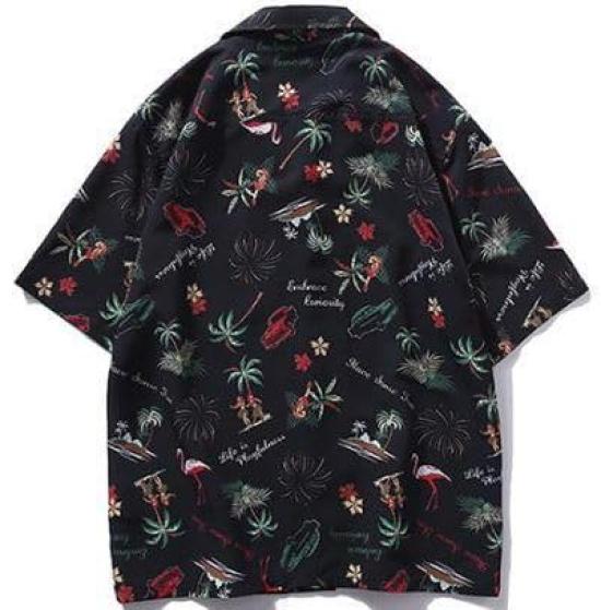 Aspersio Street K dostání v Palm and Other a Mírně Zlobivá Plážová Halenka Košile s krátkým rukávem ve stylu Aloha s otevřeným límcem, Cool, ve stylu Onii,