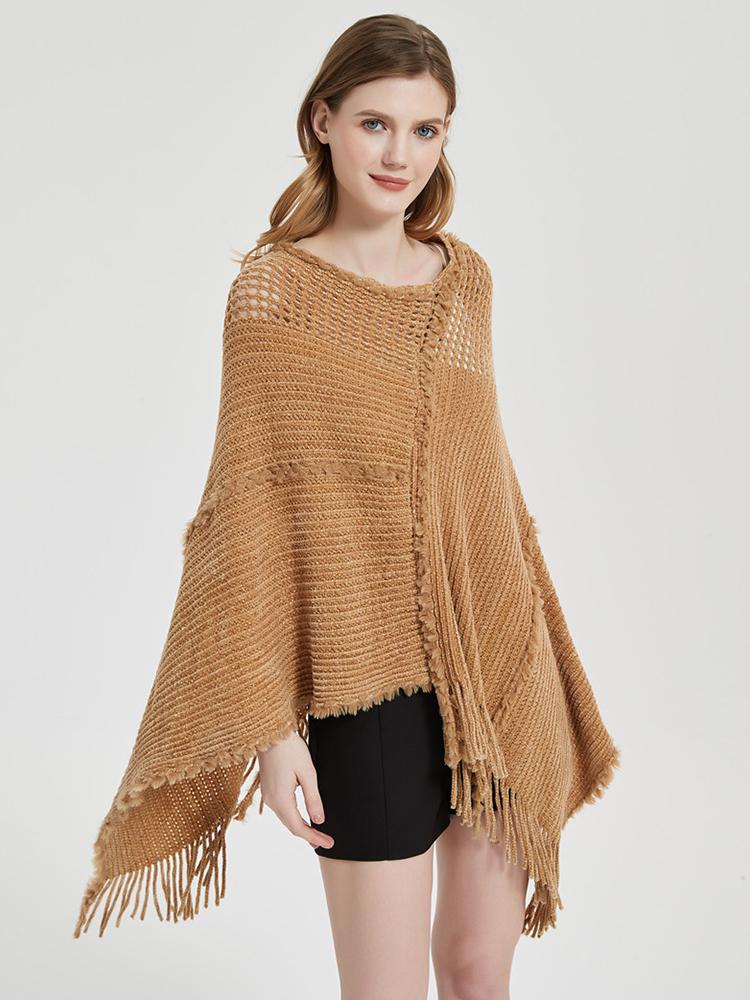Chic Knitted Elegant Women Scarf Solid Hollow Pullover Wrap Shawls Tassel Lady Chales Femme Ponchos Capas Mujer Cachecol Party