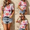Vintage Ethnic Floral Print Tee Crew Neck Distressed Boho Casual Short Sleeve Pullover T Shirt Top