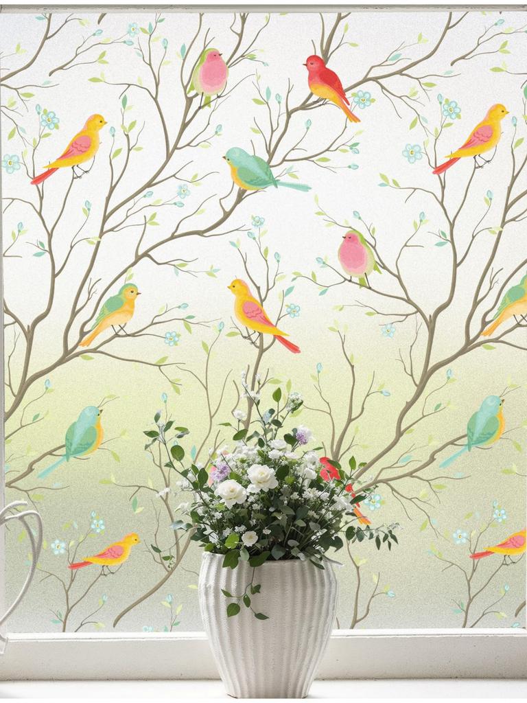 Stained Frosted Glass Window Film - Static Cling UV Blocking Thermal Insulation Privacy Cover for Bathroom Front Door Glass