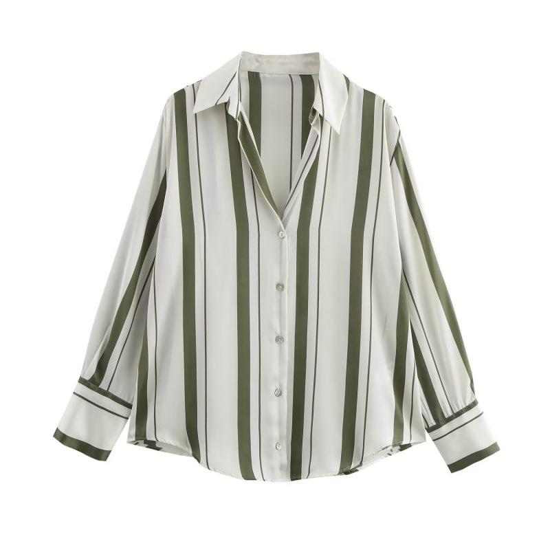 2025 Spring Women's European and American Style Satin Long-Sleeved Fashion Shirt