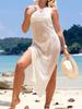 Women Summer Dress Sleeveless Hollowed See-through Slit Beach  Cover-up Dress