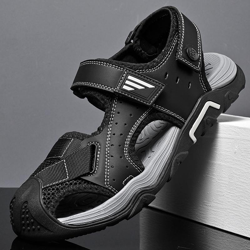 Sommer Herren Leder Strandsandalen Hohle Zehenkappe Outdoor Sportschuhe Handgefertigte Mesh Schuhe