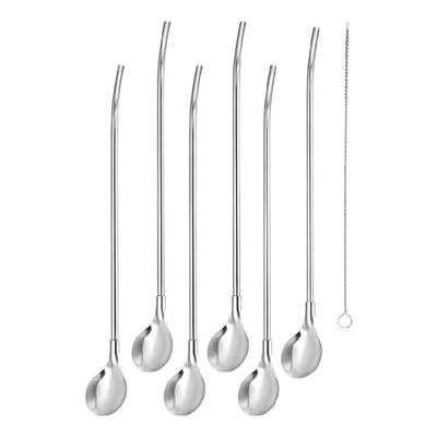 6 Stück Wiederverwendbare Edelstahl Strohhalmlöffel Milch Kaffee Rührwerkzeug Metallstrohhalm Cocktail Rührlöffel Küchenwerkzeug