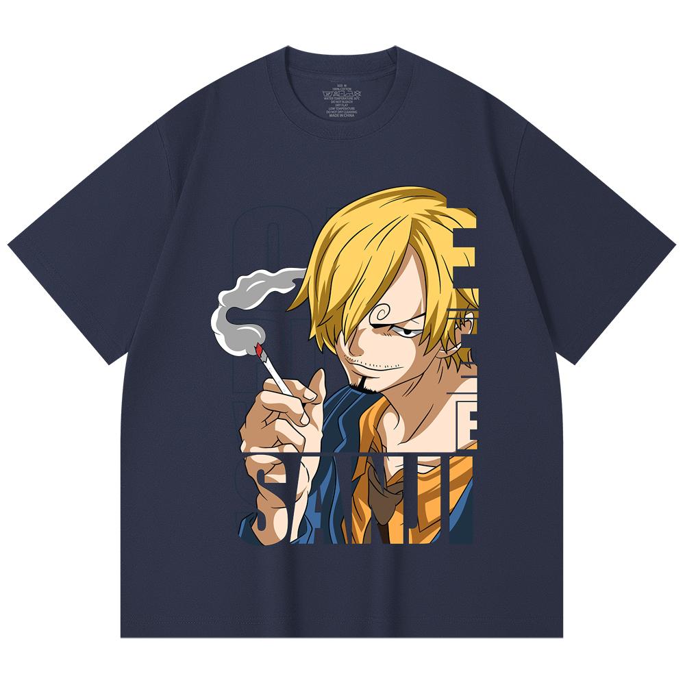 

230 Gsm 100% Cotton One Piece V62 Sanji Print Unisex Heavy Cotton T Shirt L Темно-синій