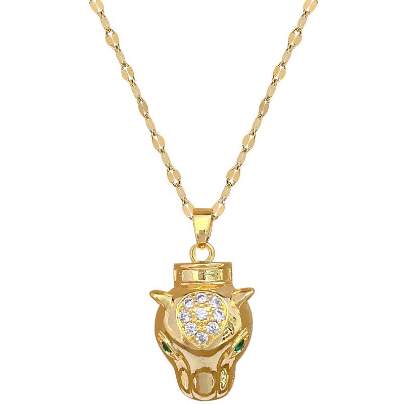 Titanium Steel Leopard Head Necklace Earrings Set Light Luxury Slightly Inlaid Personalized Temperament Banquet Earrings Necklace Combination