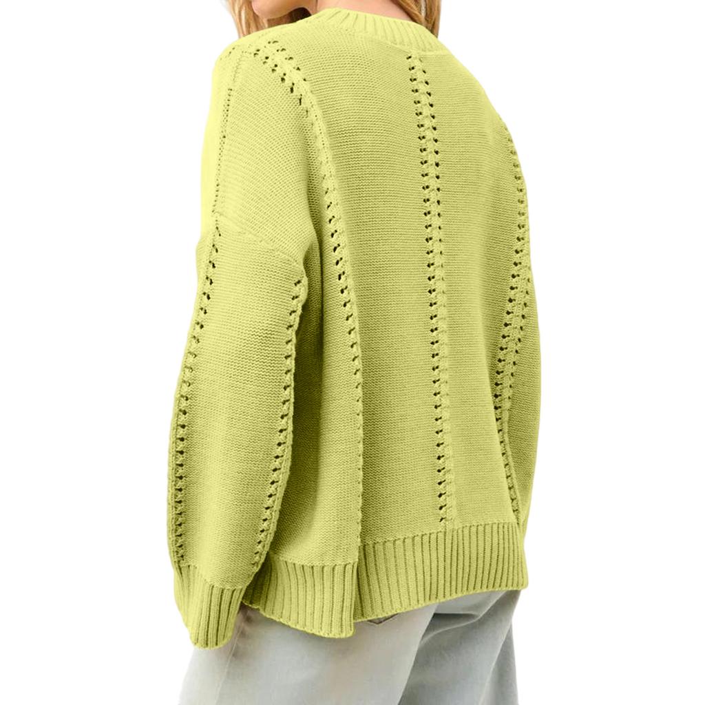 Women's Fashionable Casual Loose Lazy Style Hollow Pullover Long Sleeve Round Neck Sweater