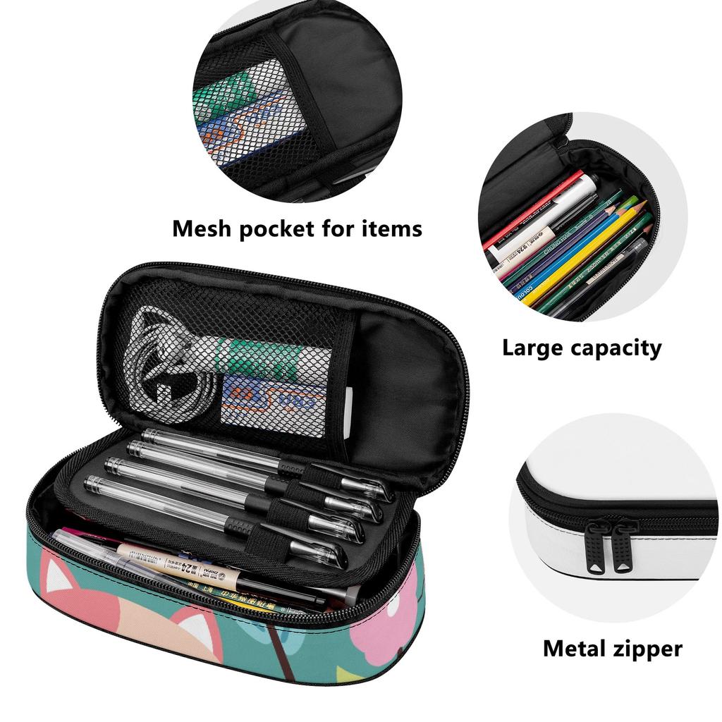 Pencil Case Zipper Closure Multi Compartment Strong Polyester Fabric with Mesh Pocket Removable Divider and Pen Slots for Students