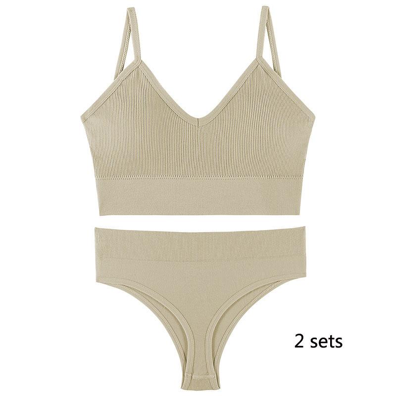 Underwear Set Lingerie Female Sexy Halter Beauty Tank Top Thin Section French Triangle Cup Without Steel Ring Gathered Bra Set