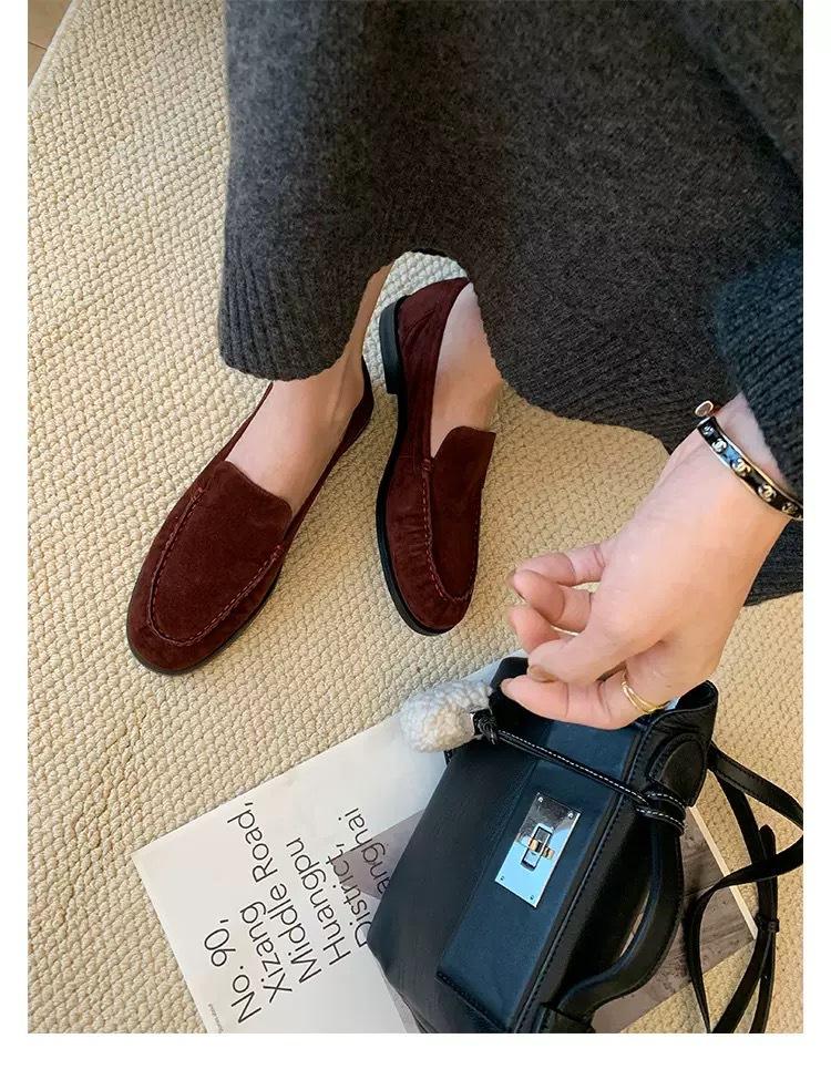 

Sheepskin version niche one-pedal lazy small leather shoes women s super soft leather loafers retro flat single shoes Doudou shoes 40