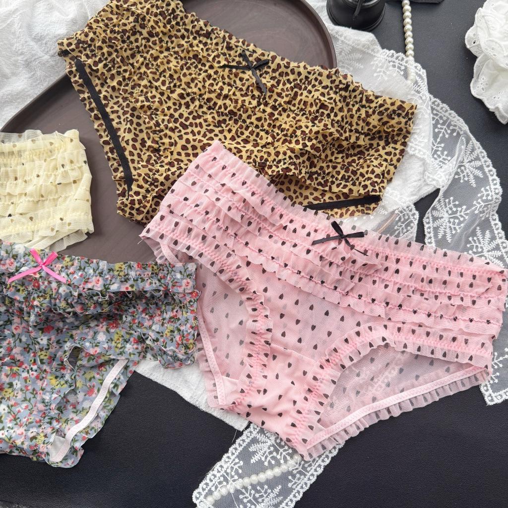 Ladies Spring and Summer Lovely Floral Leopard Print Cake Layer Wrapped Hip Briefs