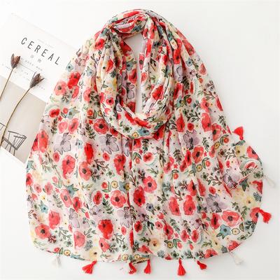 Damen Vier Jahreszeiten Rosa Kleiner Blumen Schal, Schal für Ausflüge, Strandtuch, Bedrucktes Sonnenschutz-Tuch