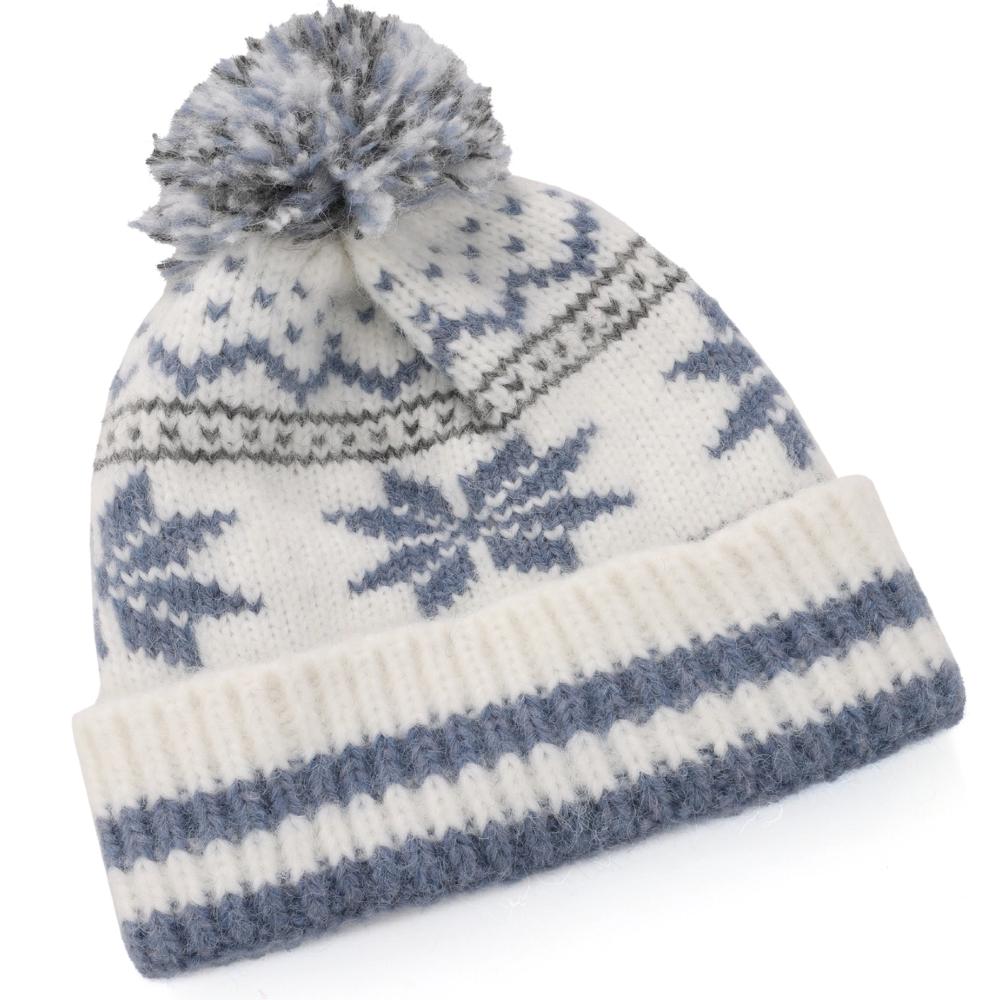 

Новый стиль Классические жаккардовые зимние шапки со снежинками Зимние теплые шапки-бини с помпонами для женщин Однотонная зимняя вязаная шапка 56cm-60cm белый