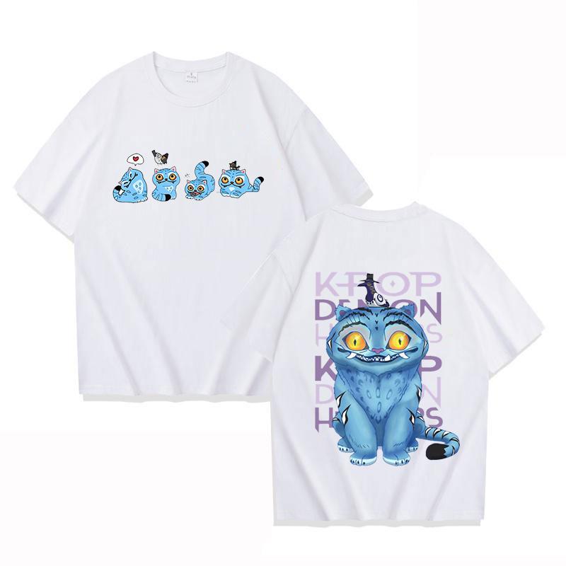 New Kpop Demon Hunters Derpy Tiger Print Short Sleeve T Shirts Men Women Shirts Summer Short Sleeved T-shirts Comfy Soft Shirts