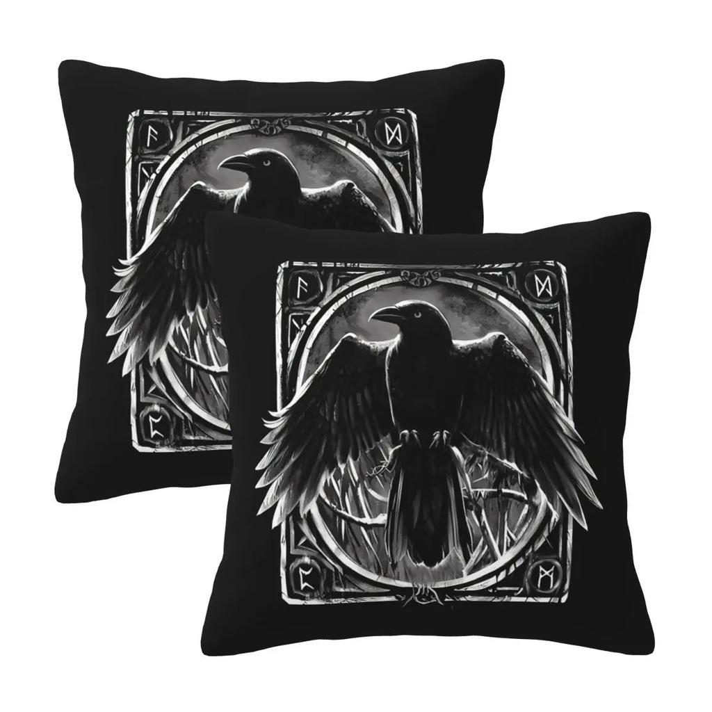 Odin'S Watcher Yggdrasil Raven 2 Pcs Square Pillowcase Pillow Cover Cushion Decor Comfort Throw Pillow For Home Living Room