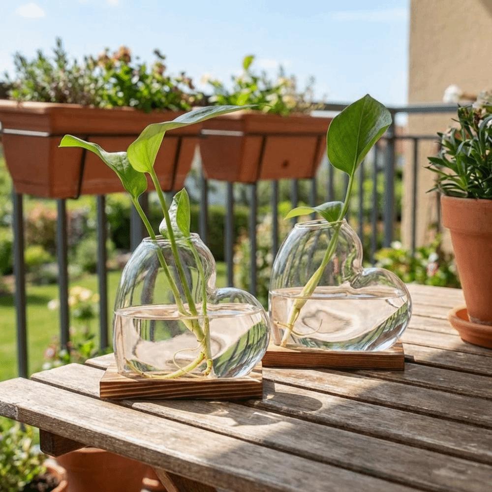 Wooden Stand Love Shaped Vase Transparent Plant Propagation Station  Living Room