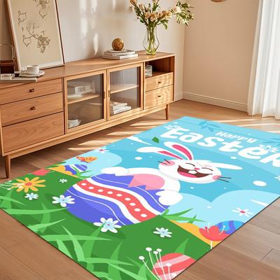 Happy Easter Bunny Cartoon Area Rug Non-Slip Floor Mat Decor Carpet for Bedroom Living Room Kids Room Home Festival Decoration