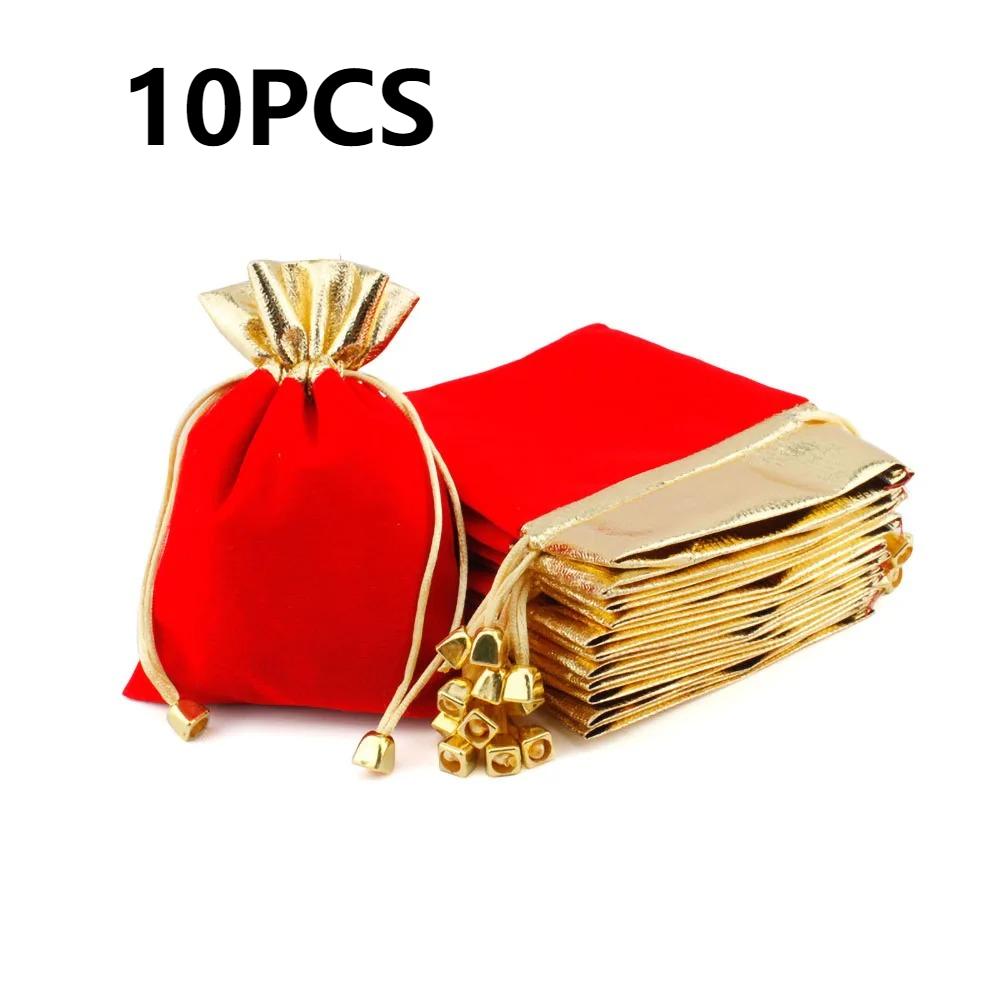 10/50/100PCS Exquisite and Elegant Red Velvet Bag Gift Drawstring Pocket Bag Wedding Candy Jewlery Bag Christmas Gift Bags