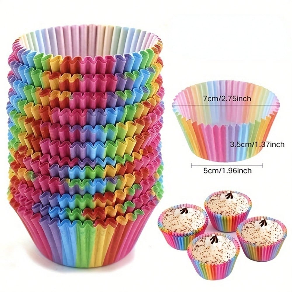 100 Disposable Muffin Cups Rainbow Colored Paper Cups Cake Cups Paper Cup Liners Mold Baking Tools Kitchen Utensils Accessories