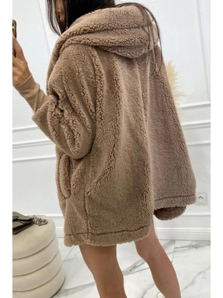 2024 Autumn/Winter European & American Women's Plush Loose Hooded Jacket Coat