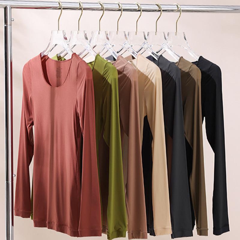 Set de lenjerie termică pentru femei, cu mânecă lungă, cu fundul de sus, fără sudură, pantaloni lungi, foarte elastic, de toamnă și iarnă, set termic pentru femei