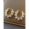 1 Pair Vintage French Faux Pearl Decor U-Shape Hoop Earrings, Minimalist Fashion Suitable For Women's Daily Wear