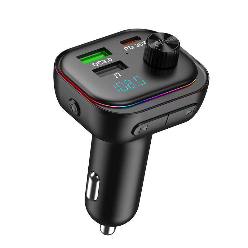 

FM-передатчик Bluetooth 5.3 автомобильный адаптер 54 Вт Макс с PD36W и USB-приемником для быстрой зарядки, функцией громкой связи, USB-плеером чёрный