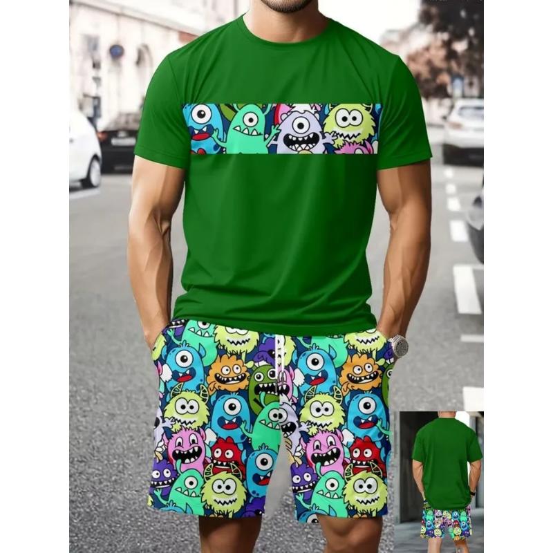 Modisches Lässiges Herrenanzug 3D Lässiger Farbdruck Sommer T-Shirt Shorts Einfach