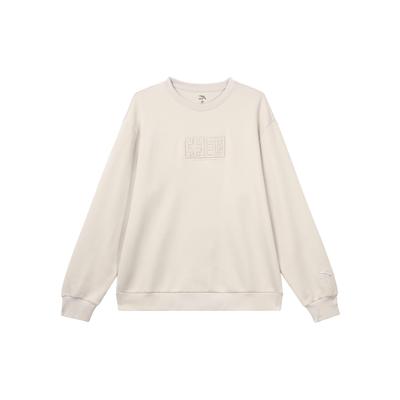 Anta Lifestyle Series Solid Color Round Neck Pullover Loose Sweatshirt Unisex Sweatshirt Light-Gray 972338710-4