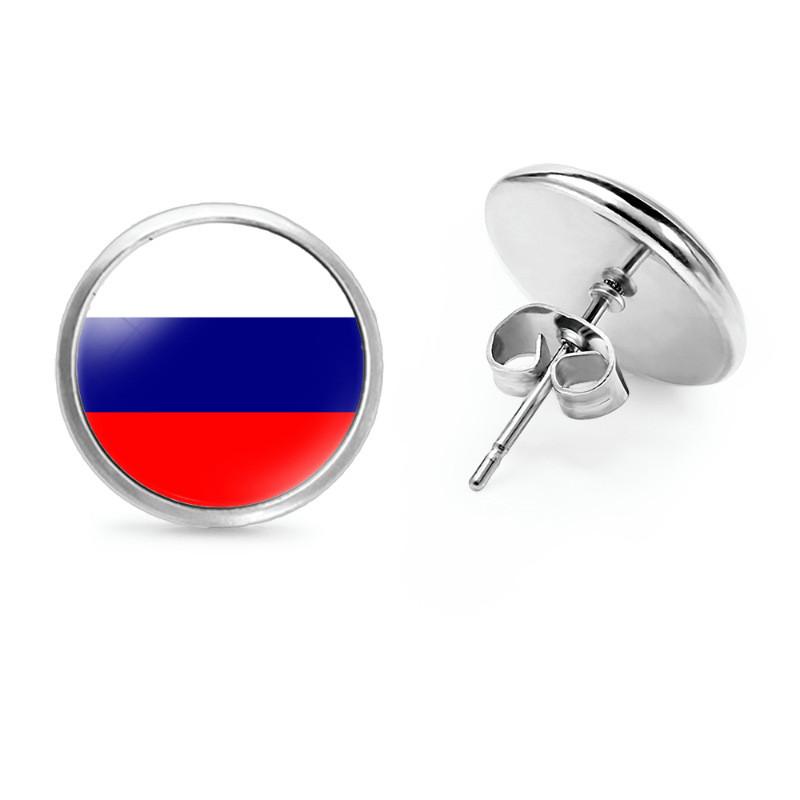 Stylish European Flag Earrings Round Design High-quality Metal New Wholesale Russia