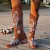 Dámské vysoké boty Retro vyšívané západní kovbojské boty pro ženy Špičaté vysoké podpatky Kožené kotníkové boty Módní rytířské Botas