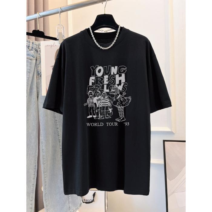 

Дондэмун 2025 весна новый студент мультяшный чистый хлопок принт свободная и тонкая черная футболка с коротким рукавом женская S