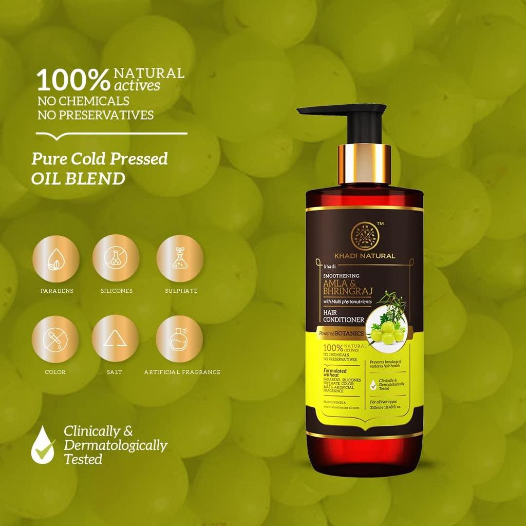 KHADI NATURAL Amla & Bhringraj Haarspülung | Nährt das Haar | Spülung für geschmeidiges Haar | Paraben-, Silikonfrei | Pflanzliche Kraft | 310 ml