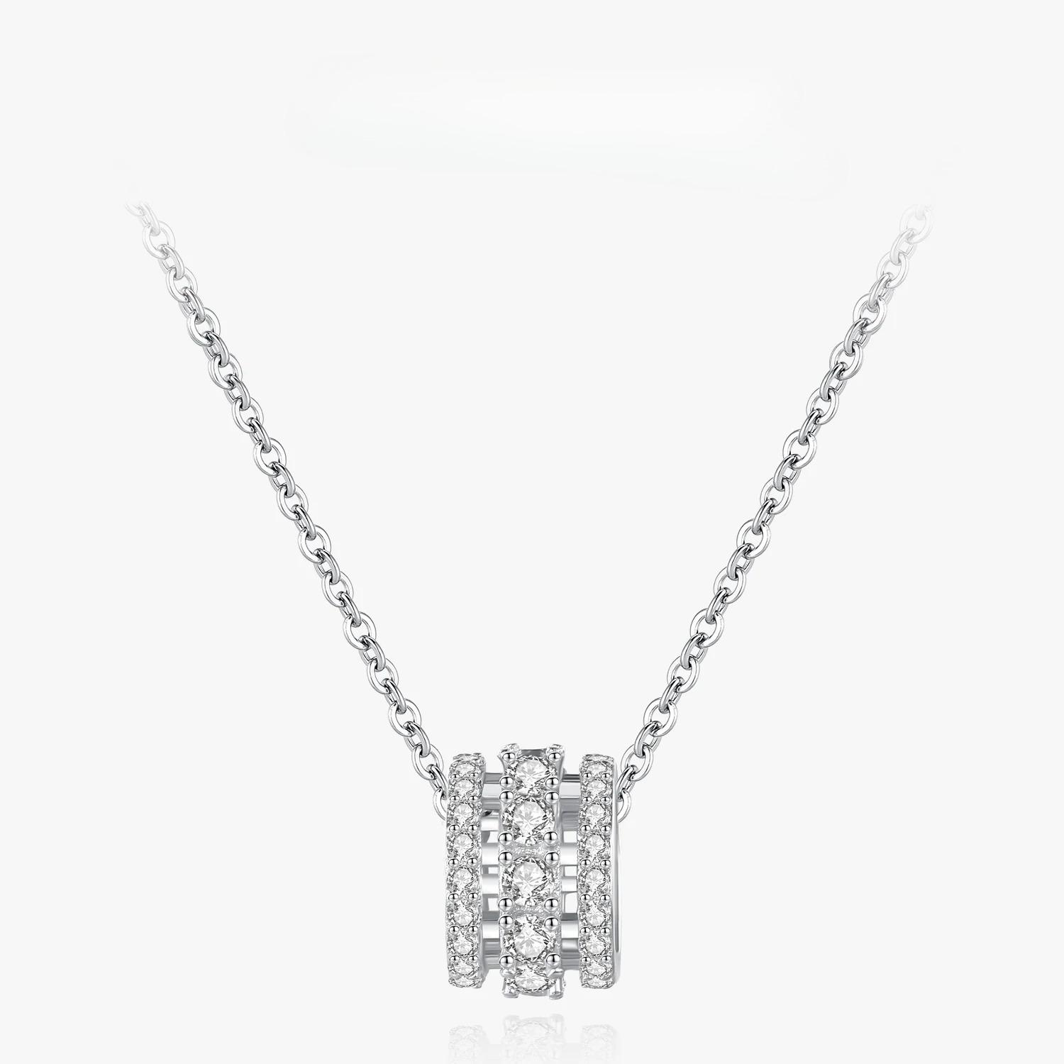 

Ailmay Authentic Sterling Silver Round Brand Classic Silver Pendant Necklace Sparkling Zircon Fine Female Fashion Jewelry