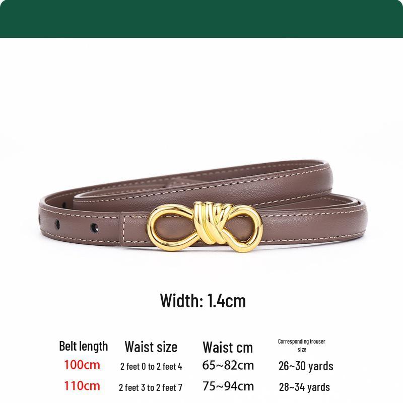 Women's Leather Belt with Rope Knot, H Buckle, Thin Waistband - 2026 Fashionable Accessory